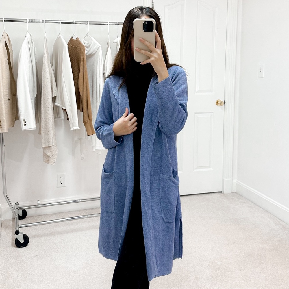 J. Crew Linen Blend Juliette Collarless Sweater Blazer in Vintage Periwinkle